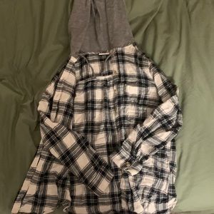 Flannel long sleeve jacket with hood